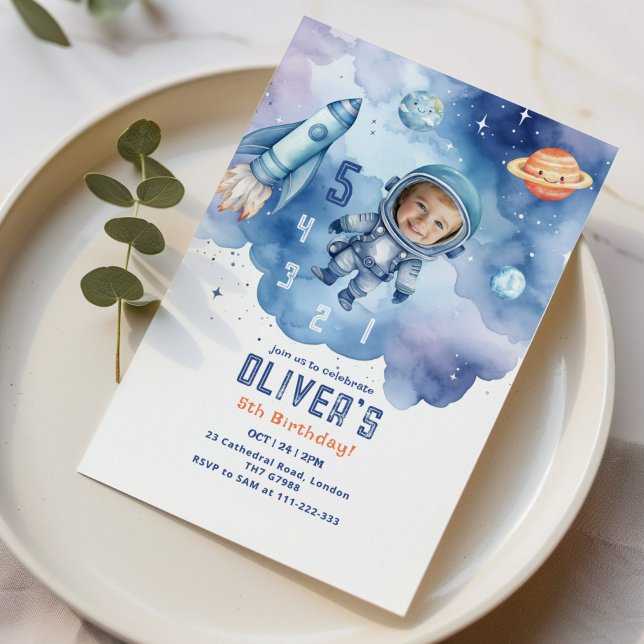 Weltraum-Astronauten-Countdown 5. Foto Einladung (Von Creator hochgeladen)