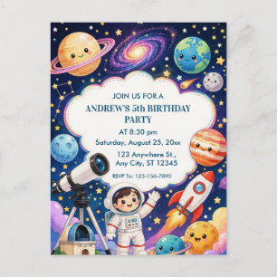 Weltraum-Astronauten-Kinder-Geburtstagsfeier Postkarte