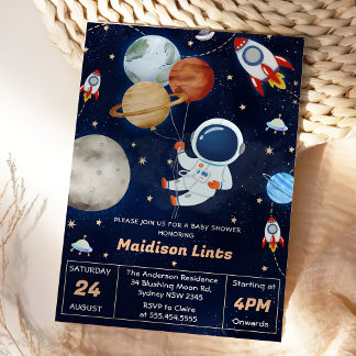 Weltraum-Astronauten Kinderdusche Party Einladung