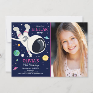 Weltraum Astronauten Planeten Galaxy Girl Geburtst Einladung