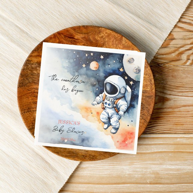 Weltraum-Astronautenduschanlage Serviette (Outer space astronaut baby shower template napkins personalized baby shower tableware watercolor)