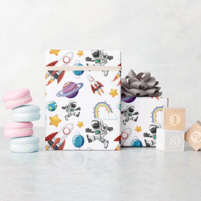 Weltraum-Astronautin Einladung zum ersten Geburtst Geschenkpapier (Babyparty)