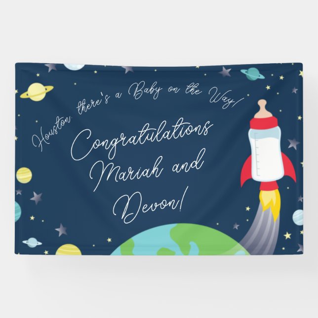 Weltraum-Babydusche Flasche Raumschiff Banner (Horizontal)