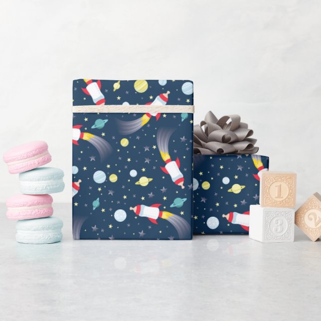 Weltraum-Babydusche Flasche Raumschiff Geschenkpapier (Babyparty)