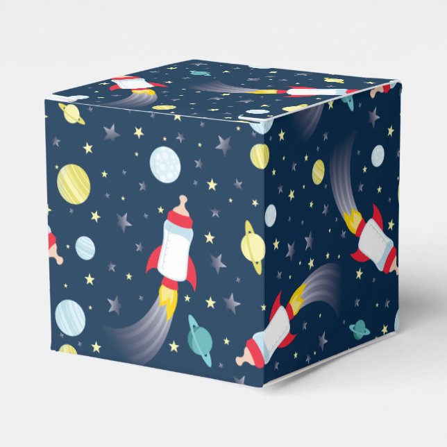 Weltraum-Babydusche Flasche Raumschiff Geschenkschachtel (Vorderseite)