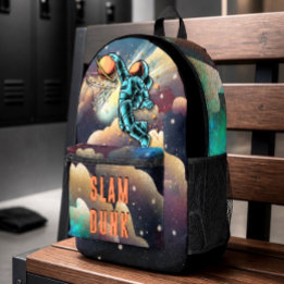 Weltraum-Basketball-Astronaut-Slam-Dunk-Schule Bedruckter Rucksack