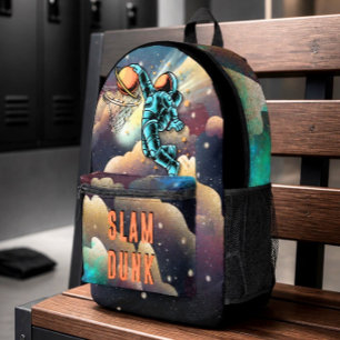Weltraum-Basketball-Astronaut-Slam-Dunk-Schule Bedruckter Rucksack