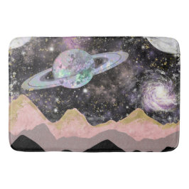 Weltraum Berge Gold Sternenhimmel Galaxy Planets Badematte