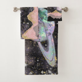Weltraum Berge Gold Sternenhimmel Galaxy Planets Badhandtuch Set