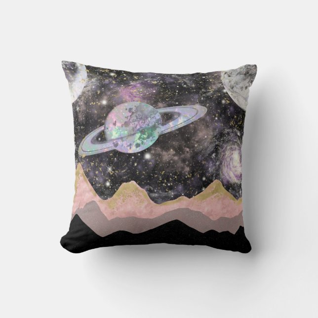 Weltraum Berge Gold Sternenhimmel Galaxy Planets Kissen (Vorderseite)