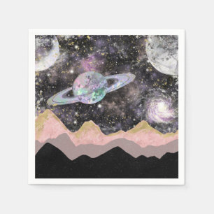 Weltraum Berge Gold Sternenhimmel Galaxy Planets Serviette