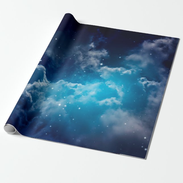 Weltraum des Nachthimmels mit Wolke und Sternenkre Geschenkpapier (Ungerollt)