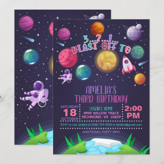 Weltraum Einladung zum Geburtstag - Mädchen - Ausb
