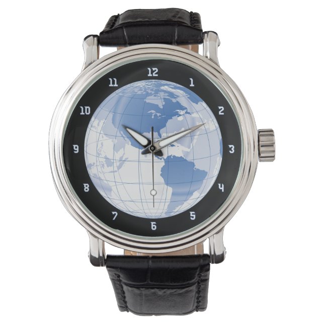 Weltraum-Erdglobe Armbanduhr (Vorderseite)