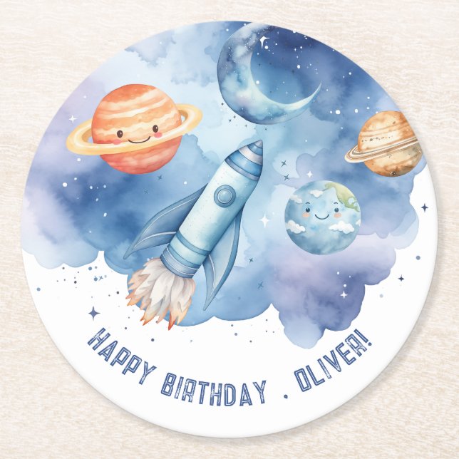 Weltraum Erste Reise um den Sonnenkuchen Geburtsta Runder Pappuntersetzer (Vorderseite)