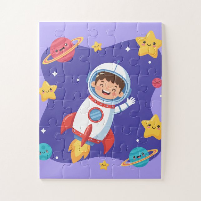Weltraum-Explorer-Kinderpuzzle | Süßer Astronaut & (Vertikal)