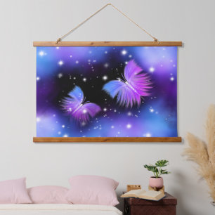 Weltraum Fantasy Schmetterlinge Kosmisch Wandteppich Mit Holzrahmen