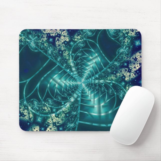 Weltraum | Fraktal in Blau und Weiß Mousepad (Mit Mouse)