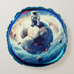Weltraum-Fußball-Astronaut Rundes Kissen