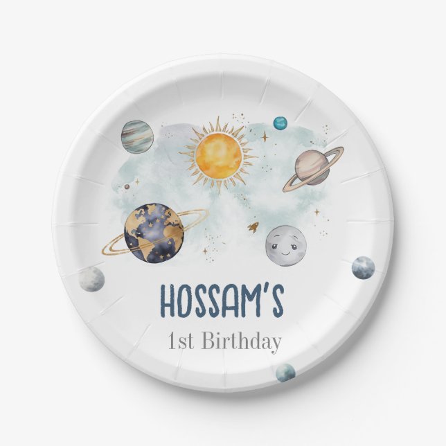 Weltraum Geburtstag Galaxy Sun Moon Sterne Planete Pappteller (Vorderseite)