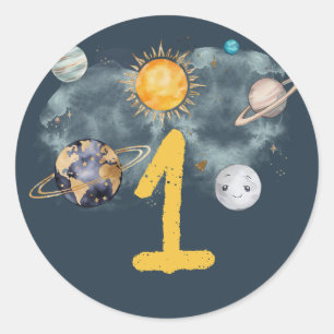 Weltraum Geburtstag Galaxy Sun Moon Sterne Planete Runder Aufkleber