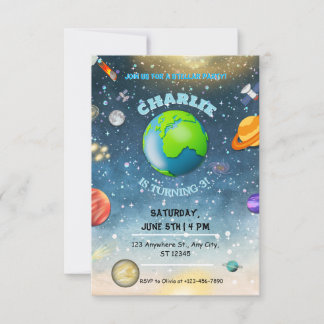 Weltraum Geburtstag in der Galaxie Einladung