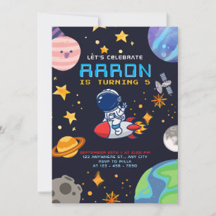 Weltraum Geburtstag mit Astronaut und Planeten Einladung