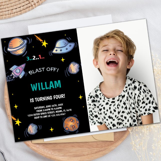 Weltraum Geburtstagseinladung mit Foto Einladung (Outer space Birthday Invitations with photo)