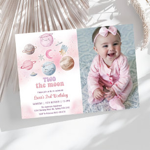 Weltraum-Geburtstagsparty 2. Moon Geburtstags-Foto Einladung