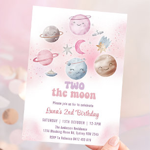 Weltraum Geburtstagsparty Two The Moon 2. Geburtst Einladung