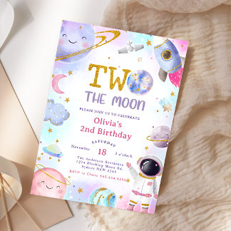 Weltraum Geburtstagsparty Two The Moon 2. Geburtst Einladung