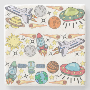 Weltraum: HandGezeichnet Vintage Doodles Steinuntersetzer