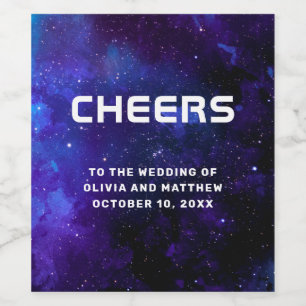 Weltraum Hochzeit. Moderne Marinestars und Himmel Weinetikett