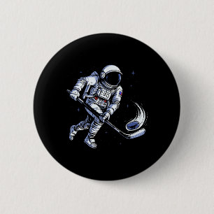 Weltraum-Hockey-Astronaut spielt in der Schwerelos Button