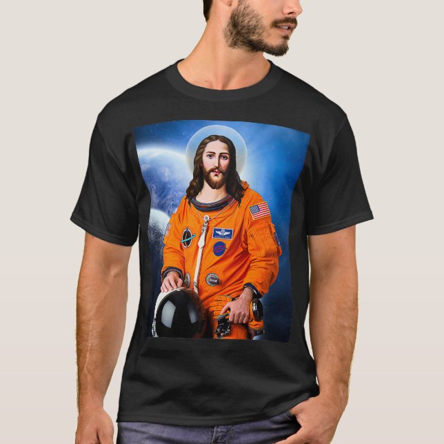 Weltraum Jesus Astronauten Atheismus Wissenschaft T-Shirt (Vorderseite)