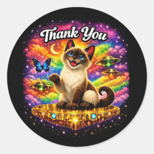 Weltraum Kosmischer Regenbogen Siamesenkatze Danke Runder Aufkleber