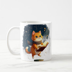 Weltraum-Lesekatze Cosmic Bookworm Cat Reading in  Kaffeetasse