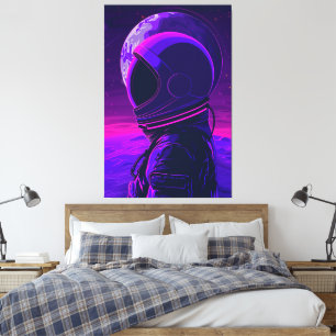 Weltraum-lila Astronautenmädchen im All mit Planet Leinwanddruck