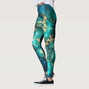 Weltraum-Murmel Schwarz Grüne Sternennacht Golden Leggings