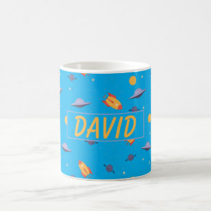 Weltraum-Muster orange Türkis Name Kaffeetasse