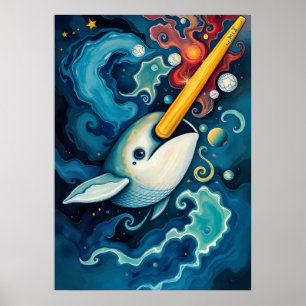 Weltraum-Narwal Kosmische Fantasy-Kunst Poster