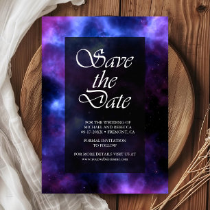 Weltraum-Nebel-Lila-Galaxie-Hochzeit Save The Date