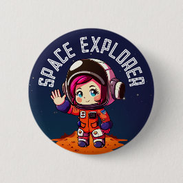 Weltraum | Niedliches Mädchen in Mars | Space Expl Button