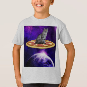WELTRAUM PIZZA LUSTIGE KATZE KINDER JUNGEN T-SHIRT