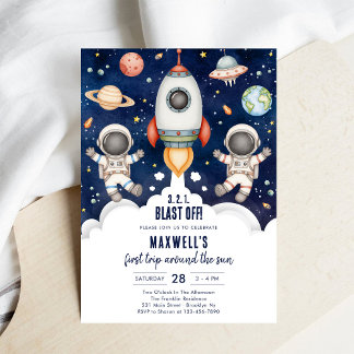 Weltraum Planeten Astronaut Junge Geburtstag Einladung