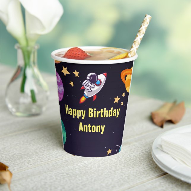 Weltraum Planeten Blue Birthday Pappbecher (In Situ)