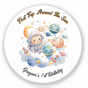 Weltraum Planeten Blue First Birthday Aufkleber