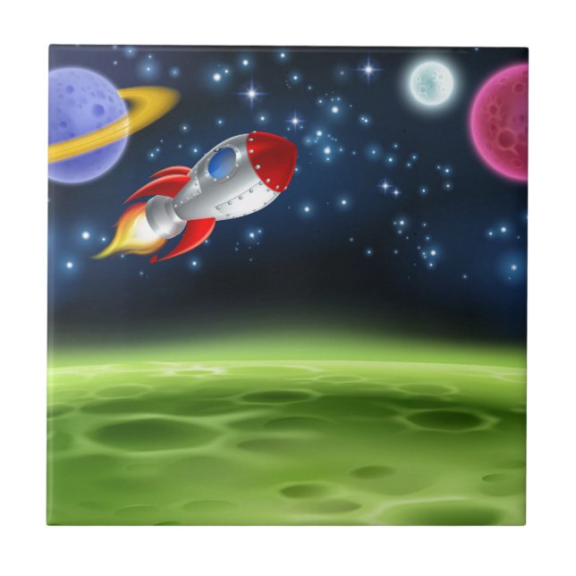Weltraum-Planeten-Cartoon-Hintergrund Fliese (Vorderseite)