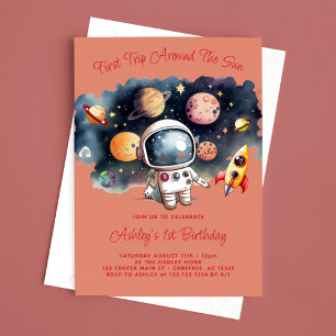 Weltraum Planeten Mädchen 1. Geburtstag Einladung