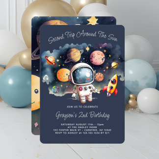 Weltraum Planets Blue 2. Geburtstags Einladung